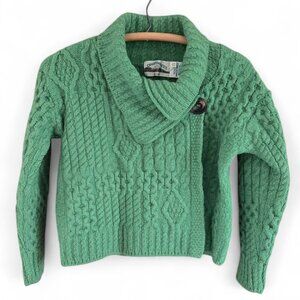 Aran Crafts Green Cable Knit Cardigan with Shawl Collar